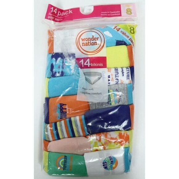 Wonder Nation Girls 14-pack Multicolor Bikini Panties Size 8- - Picture 1 of 3